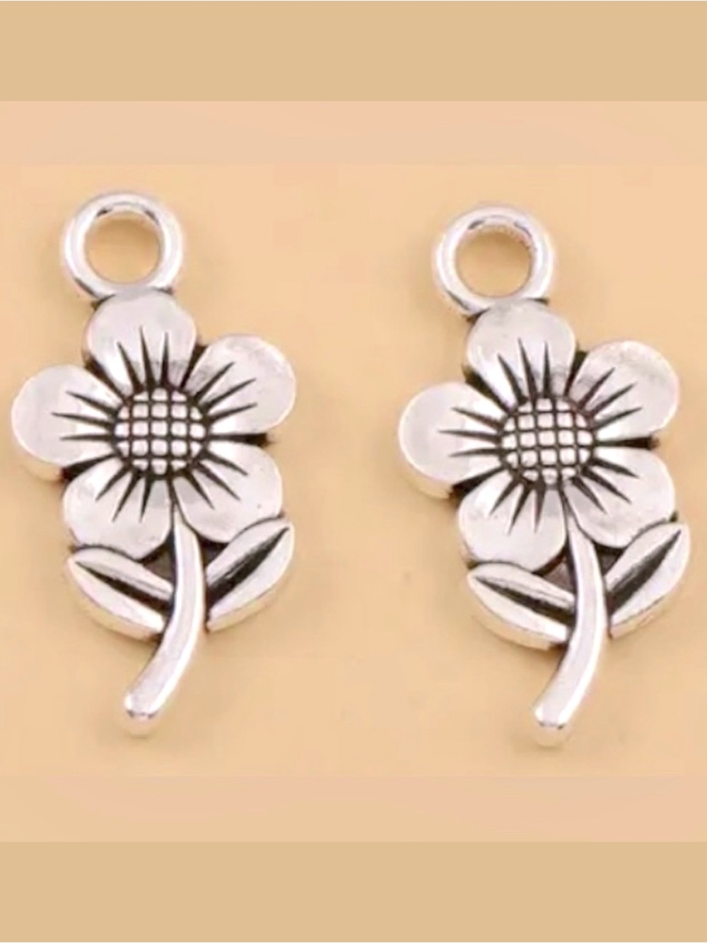 Handmade 925 Silver Hook Earrings w Detailed Sunflower Charms